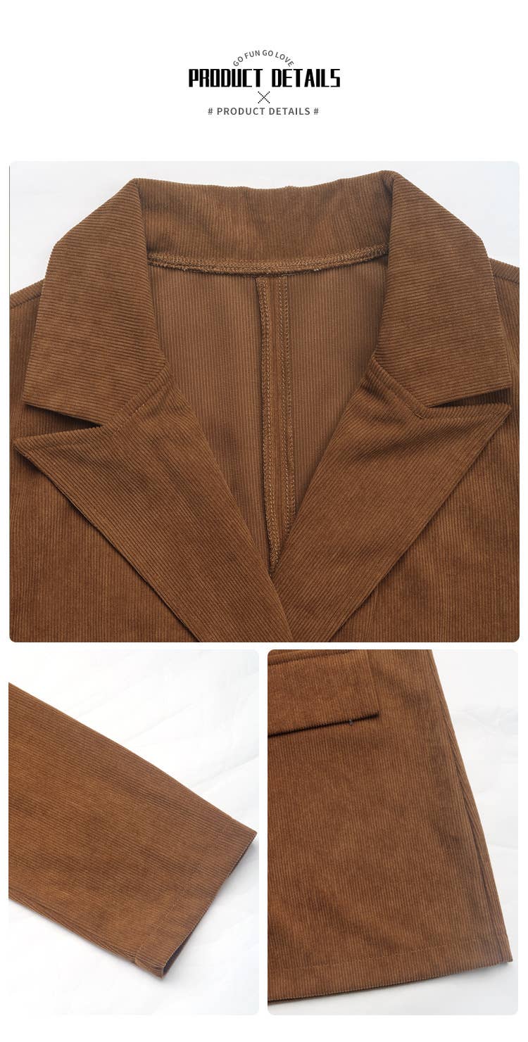 SOLID COLOR CORDUROY THREE-BUTTON SUIT JACKET