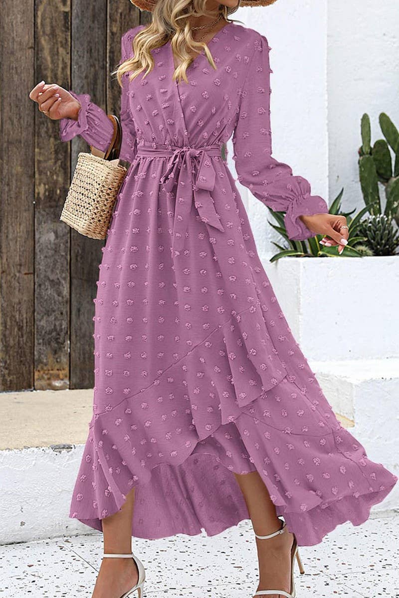 CWDMD4714_ELEGANT POLKA DOT LONG SLEEVE HIGH WAIST DRESS