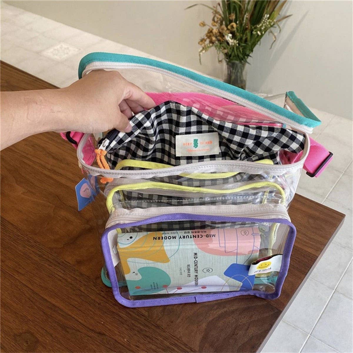 COLOR MATCHING TRANSPARENT BEACH BAG SHOULDER BAG_CWAB1921