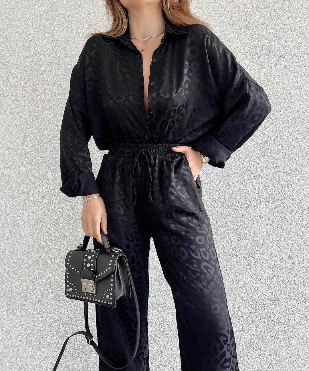 LONG SLEEVE LEOPARD PRINT FASHION WOMEN'S SUIT