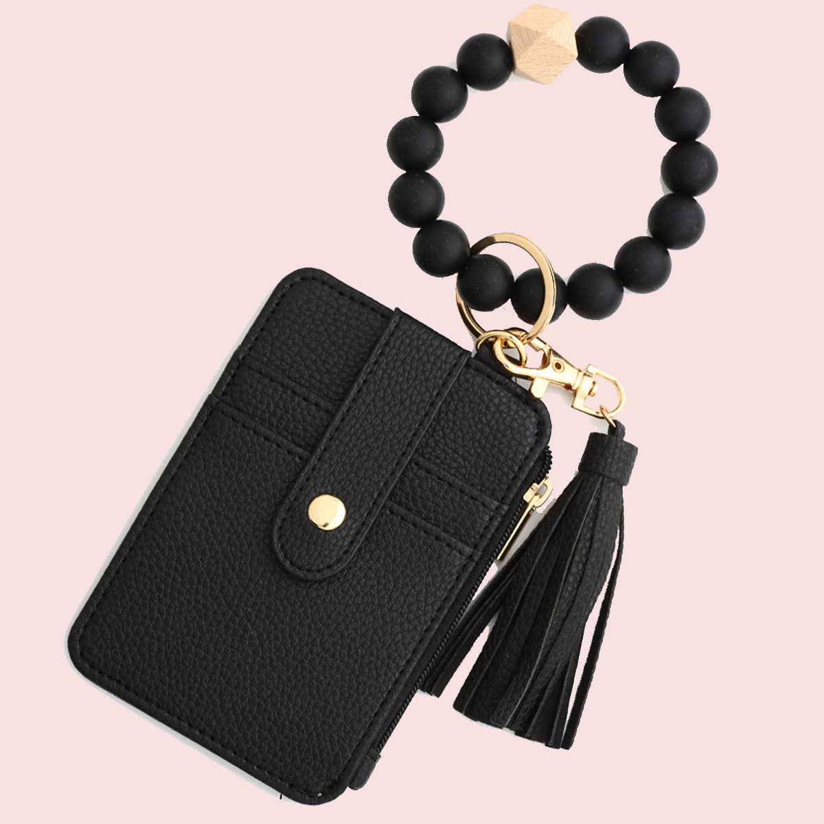 SILICONE BRACELET LEATHER WALLET TASSEL KEYCHAIN