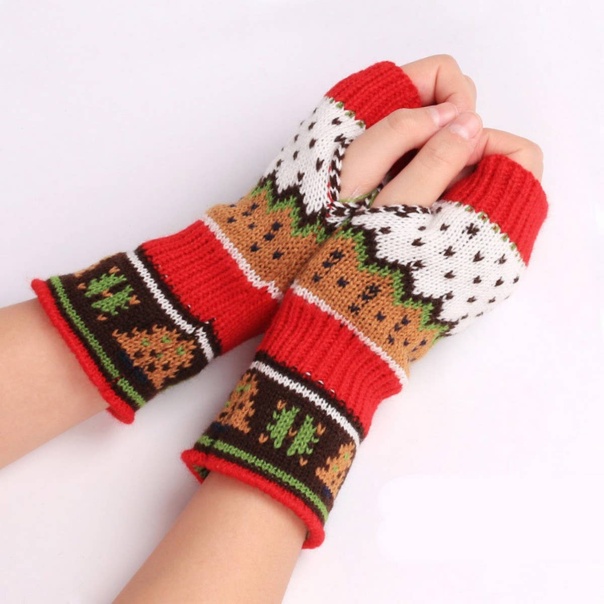 CWAG0084_Christmas Tree Thickened Knitted Half Finger Gloves