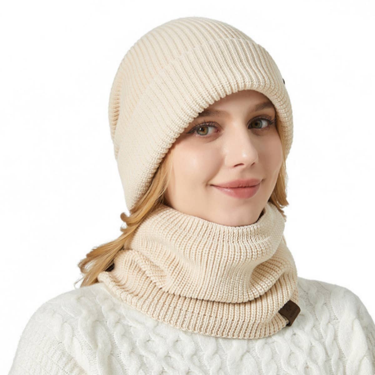 CWAH2207_WINTER THICKENED WOOLEN HAT BIB TWO-PIECE SET