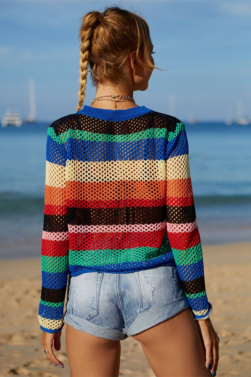 RAINBOW PATCHWORK BIKINI BEACH KNIT SMOCK