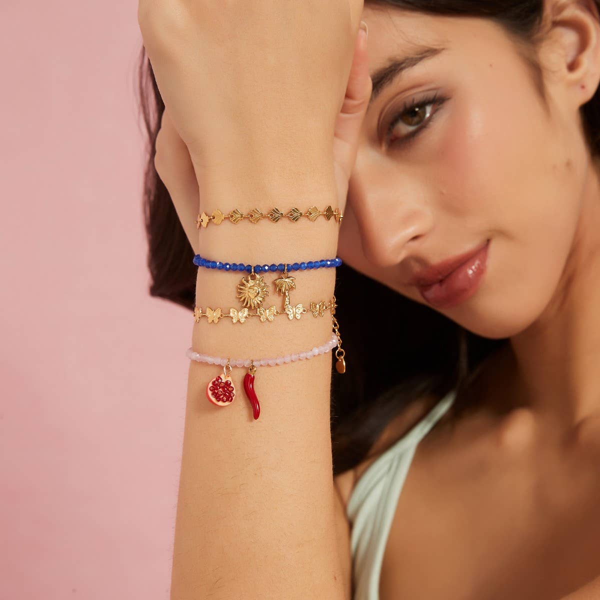 Original Natural Stone Bracelet withSunflowerCharm_CWAJE4593