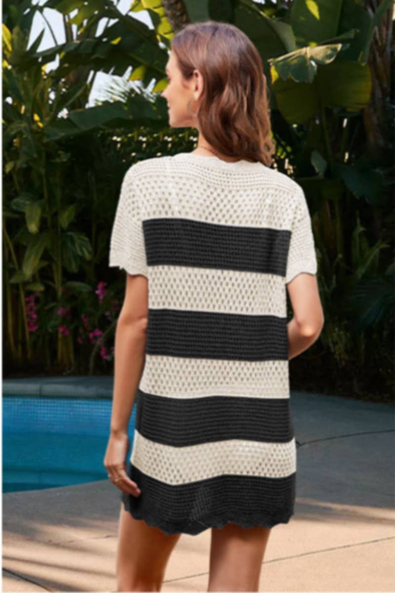 CWDSD4610_CROCHET HOLLOWED-OUT SMOCK KNIT DRESS SHORT