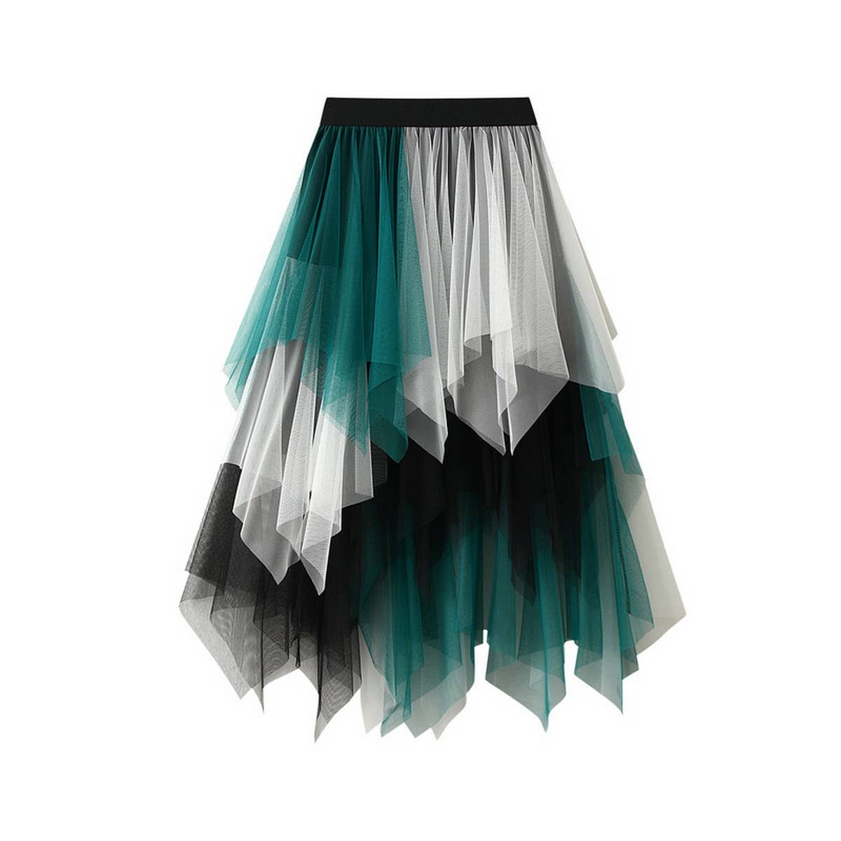 Colorblock Layered Tulle Irregular Midi Skirt