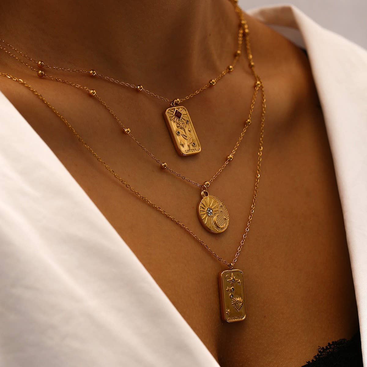 Colorful Zircon Stainless Steel Necklace, Colorfast