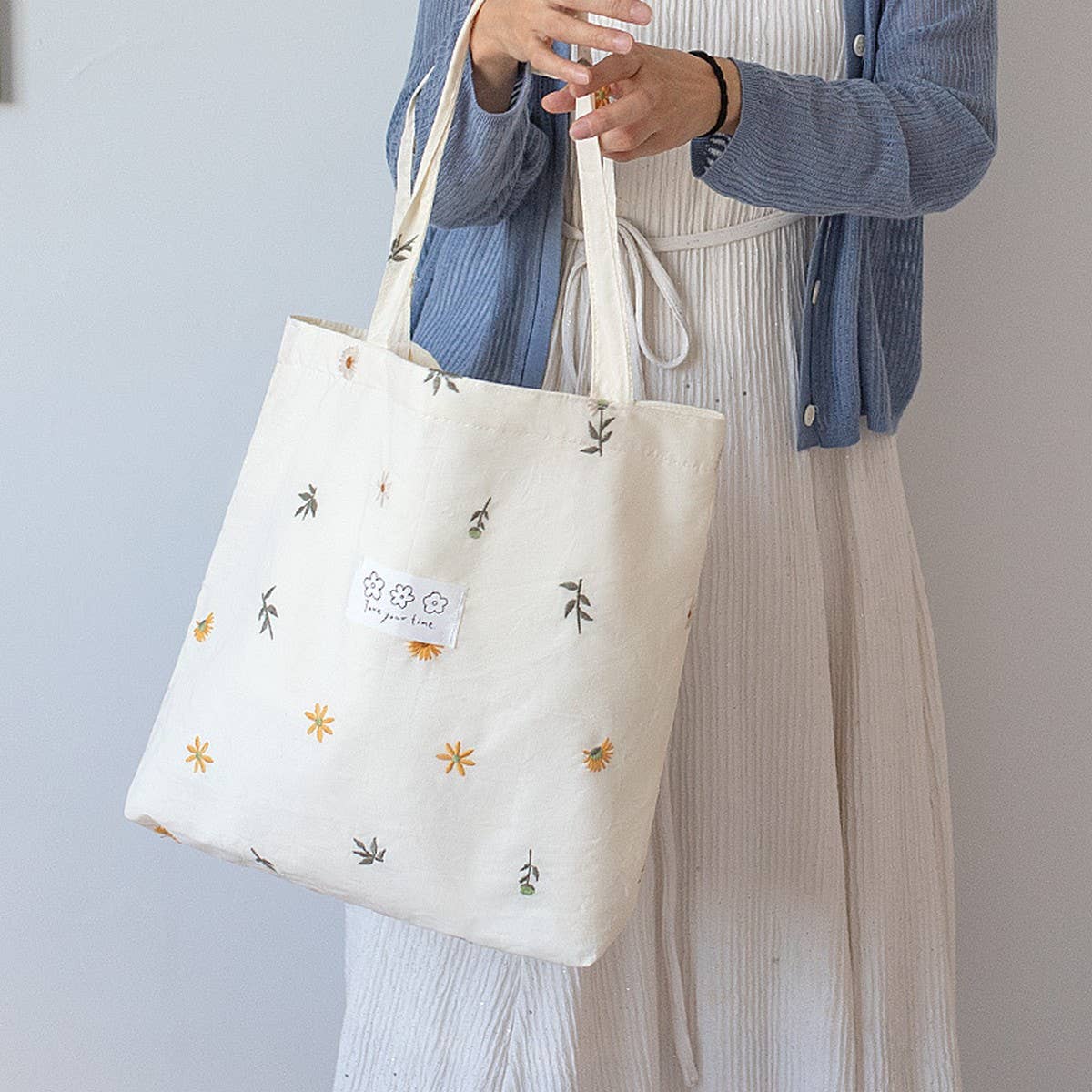 Casual Large Cotton Tote Bag, Artistic Design_CWAB5633