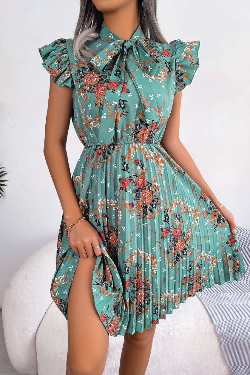 CWDSD4652_PLEATED SUMMER FLOWER DRESS WITH WAIST TUCKED