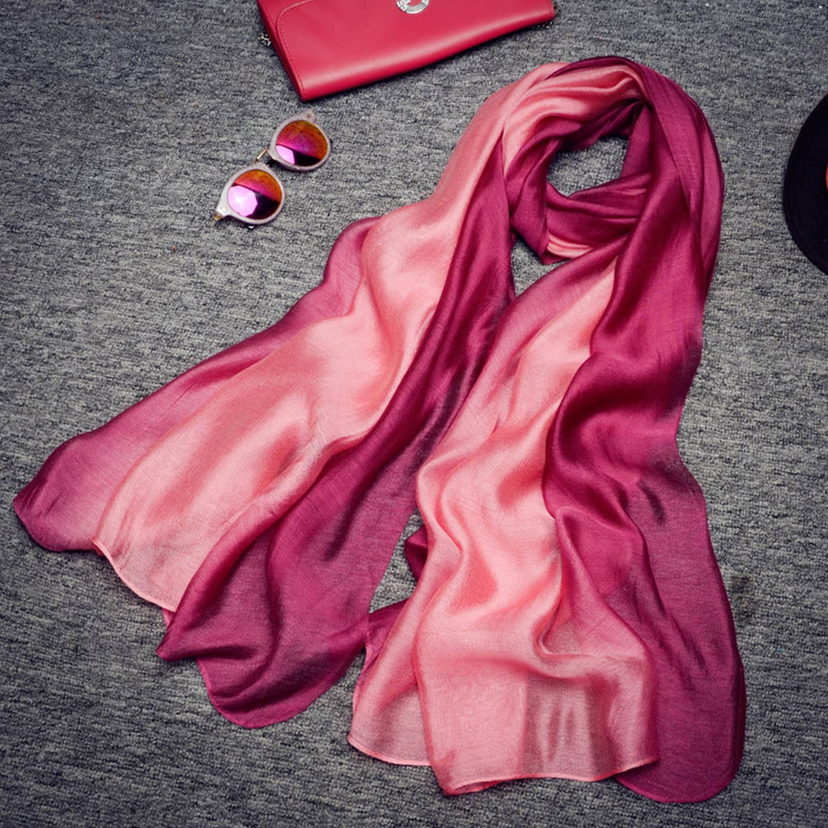 Gradient silk long scarf shawl