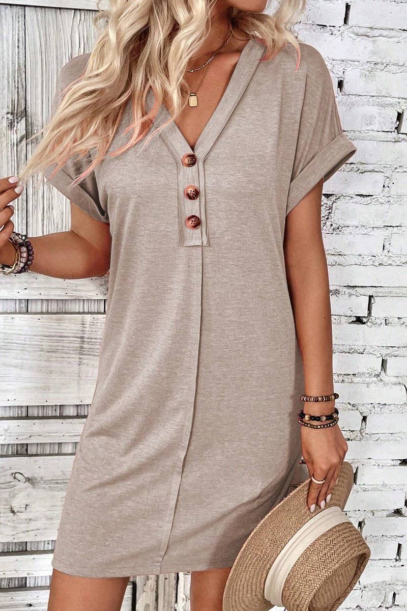 CWDTD0425_SUMMER V-NECK FASHIONABLE RAGLAN SLEEVE DRESS