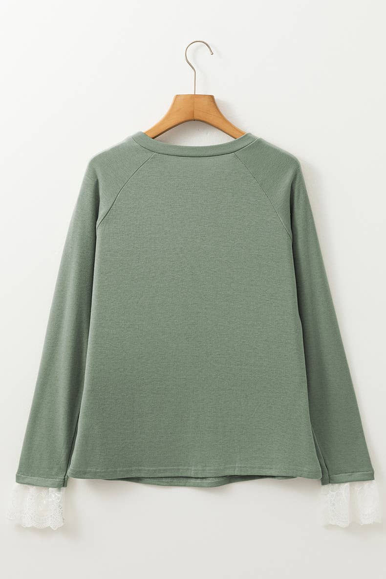 LACE PATCHWORK SOLID COLOR CREW-NECK BASE