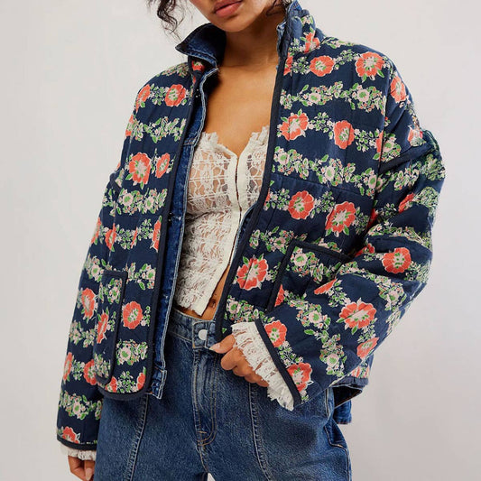 COLOUR-BLOCK FLORAL PRINT QUILTED JACKETS