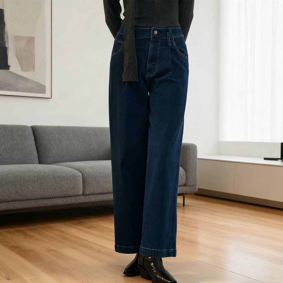 American retro solid color straight-leg jeans