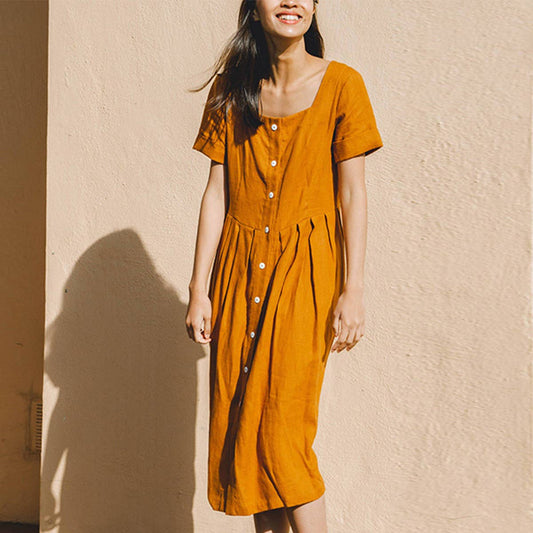 SQUARE NECK LOOSE RAMIE DRESS