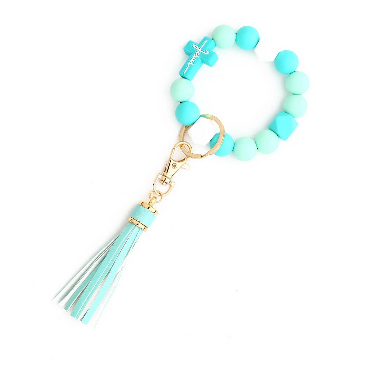 Cross Rabbit Keychain Easter Silicone Bead Bracelet_CWAB5076