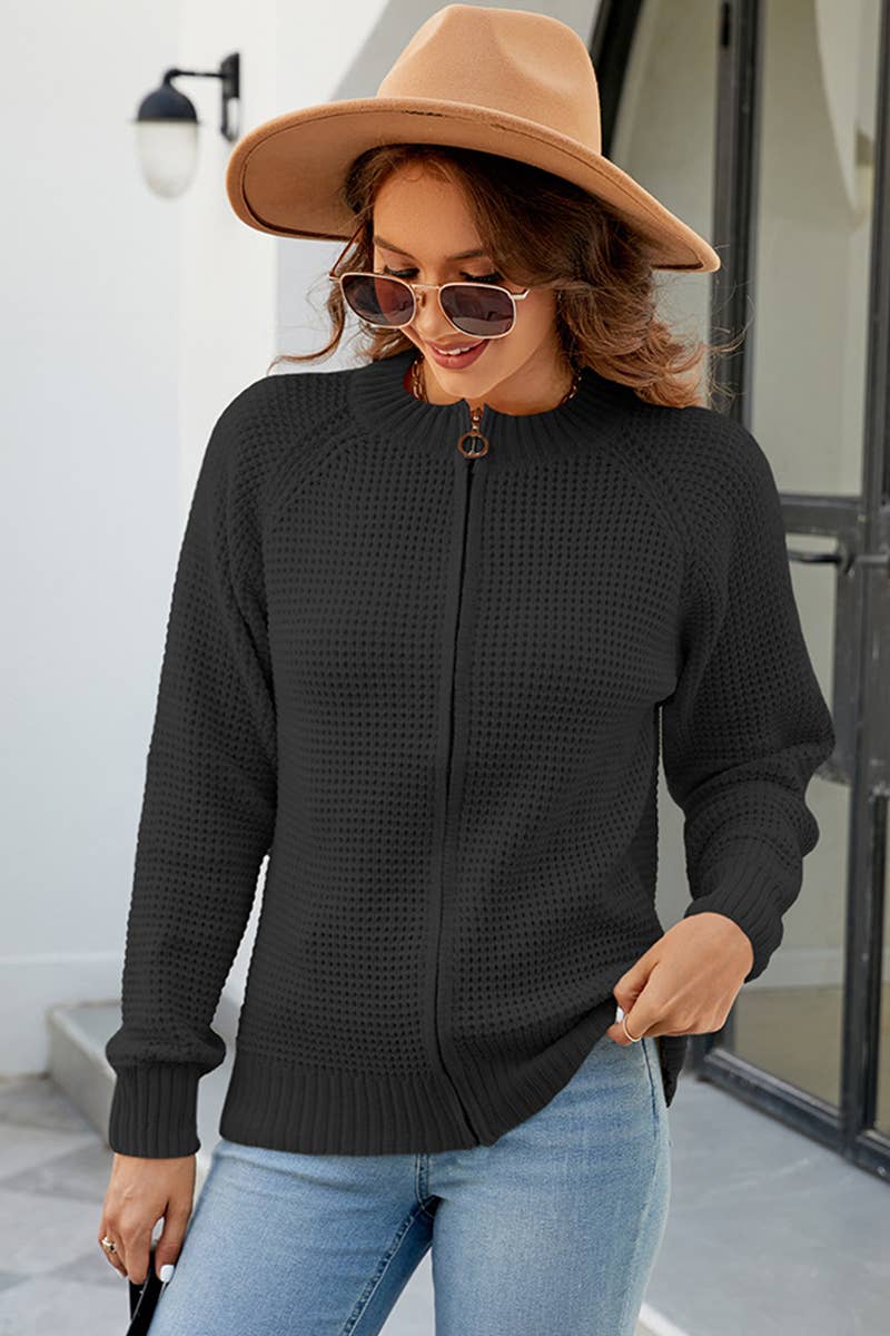 CWOCAL352  Casual Zip-Up Long Sleeve Cardigan