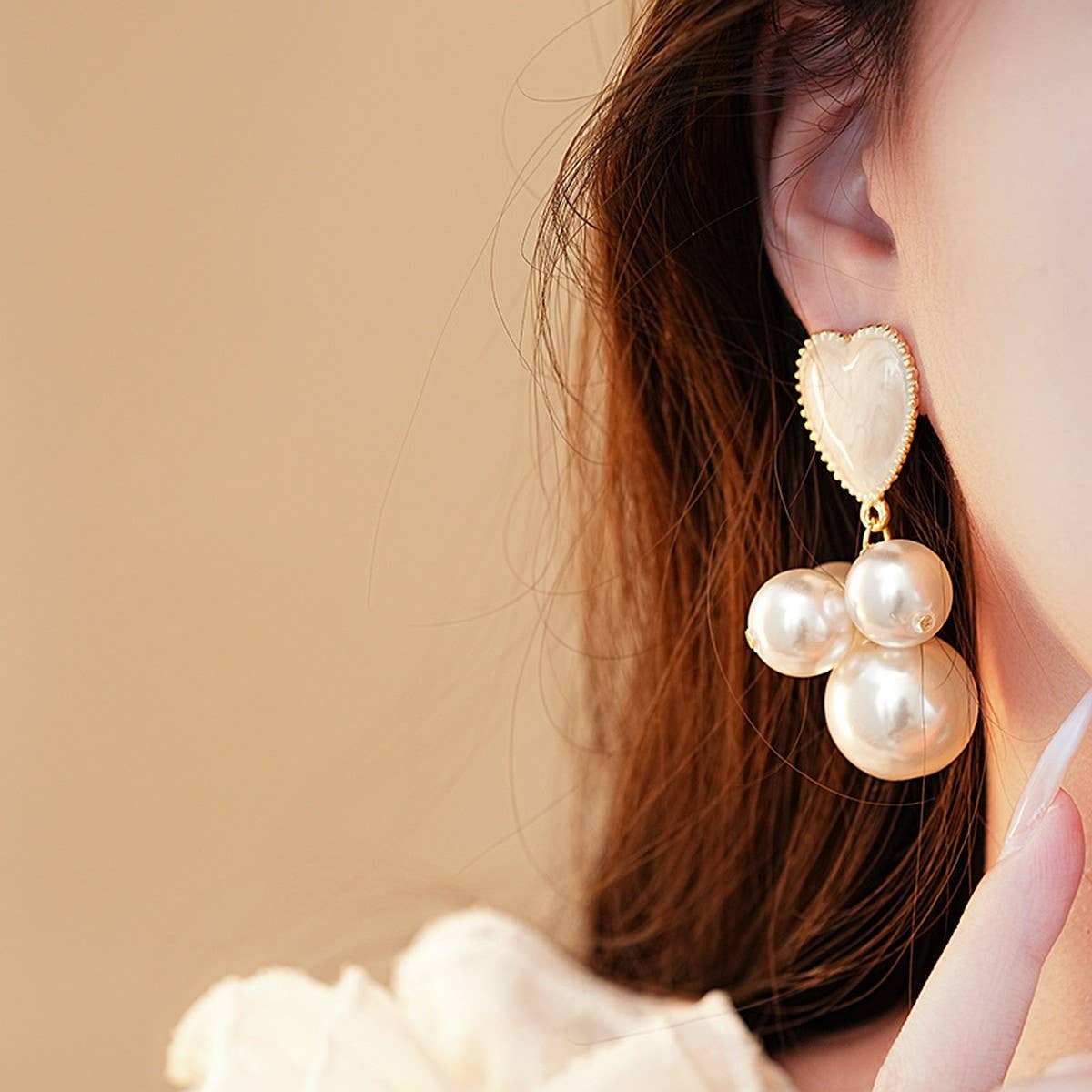 OIL DROP HEART PEARL VINTAGE TASSEL EARRINGS_CWAJE2341