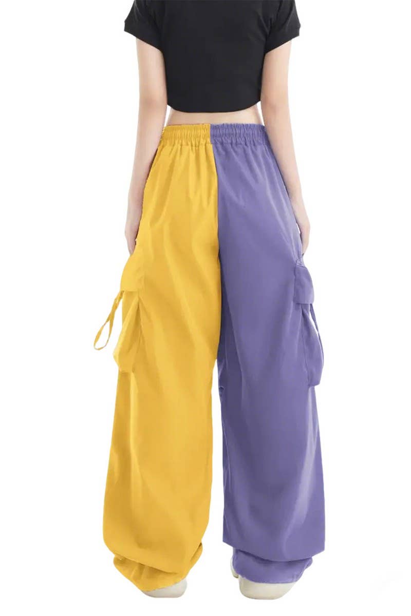 CWBLP2083_HIGH WAIST COLORBLOCK WIDE LEG STRAIGHT PANTS