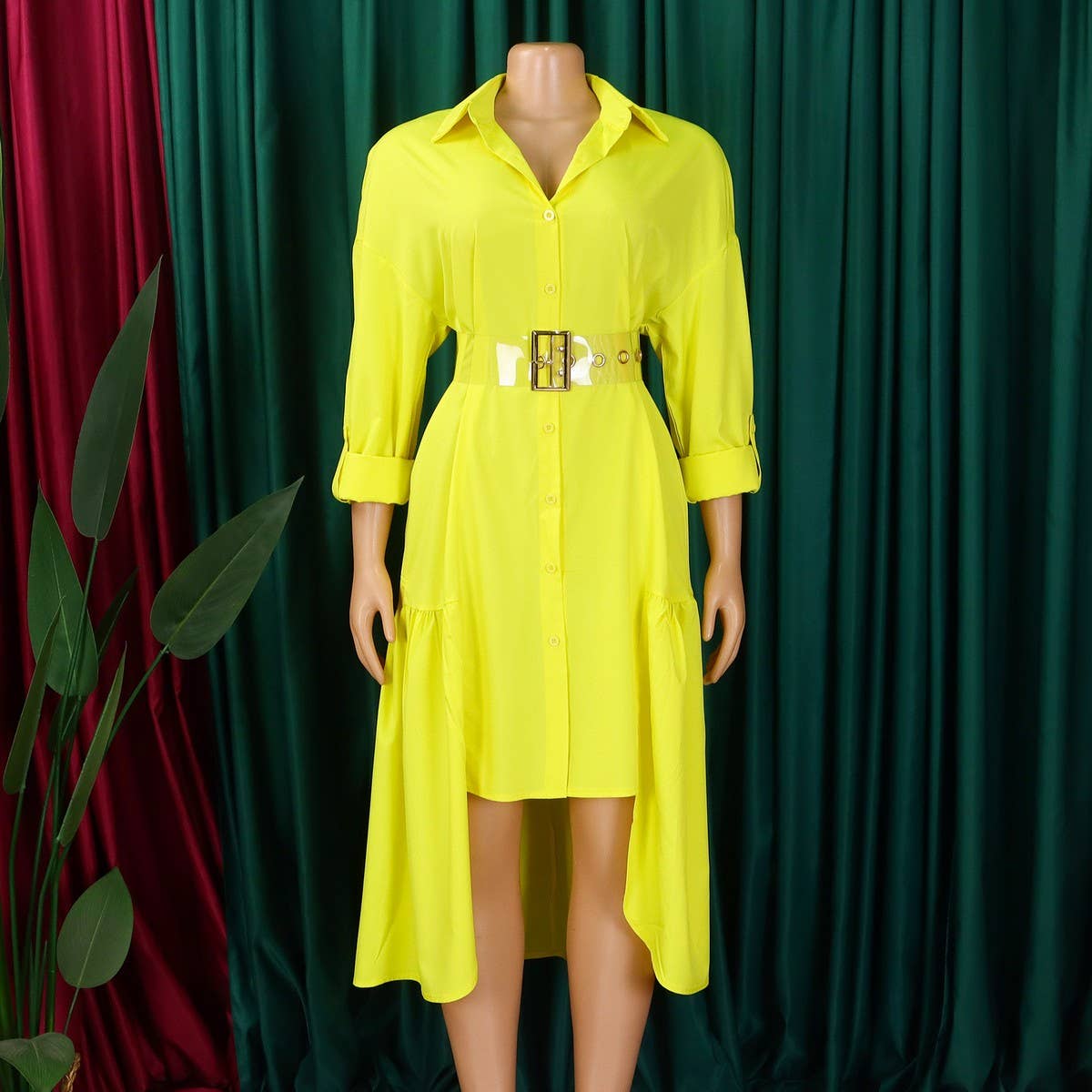 LAPEL SOLID COLOR FASHIONABLE LOOSE CASUAL DRESS_CWDSD6143