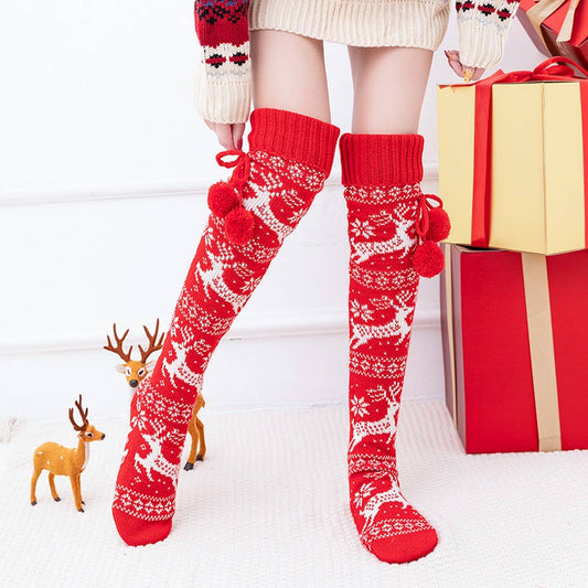 CHRISTMAS ELK BALL LONG KNEE-HIGH SOCKS