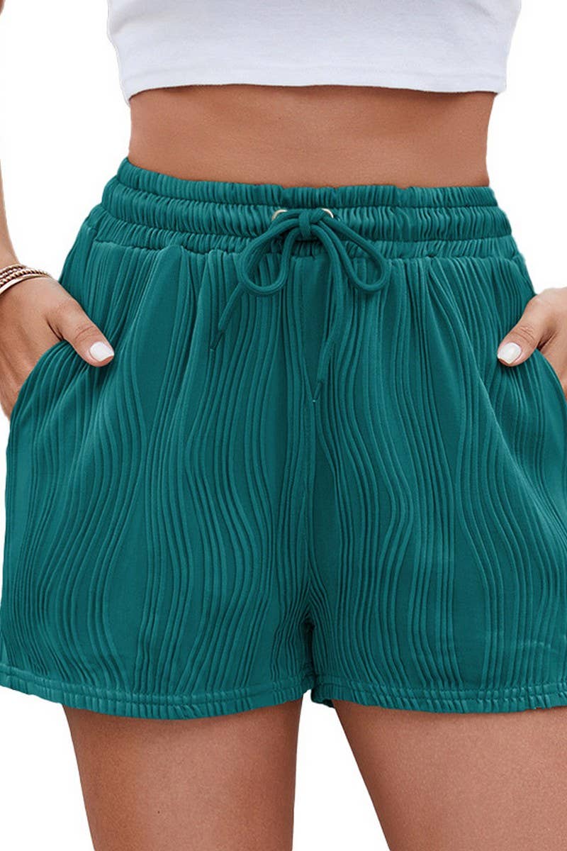 CWBSP0467_WOMEN'S SOLID DRAWSTRING POCKET CASUAL SHORTS