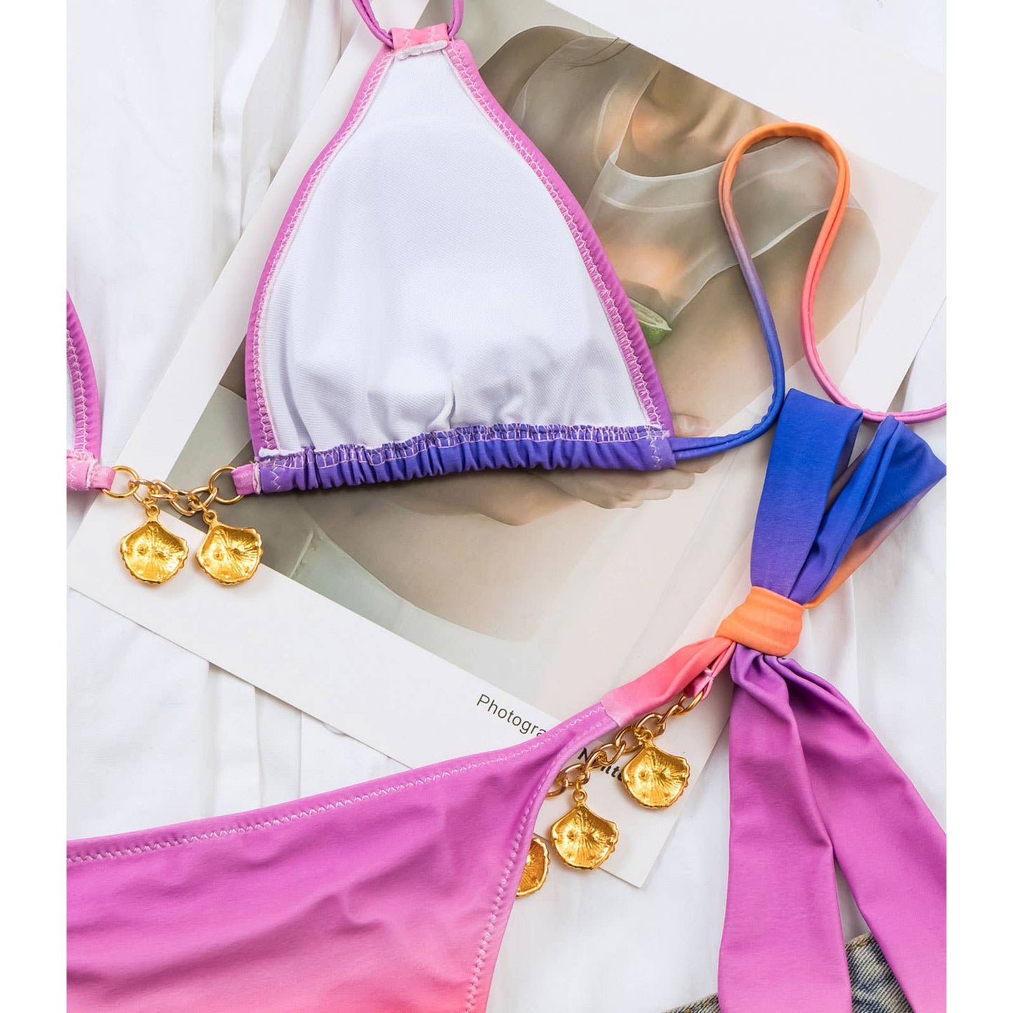 Gradient Bikini Set - Sexy Shell Detail Swimsuit