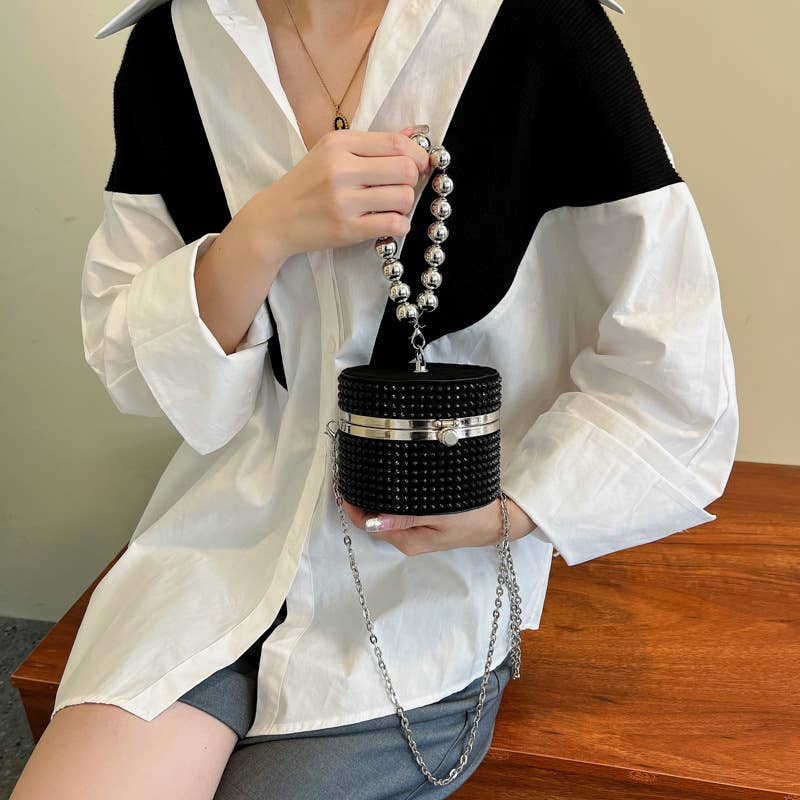 Rhinestone personalized crossbody round bag