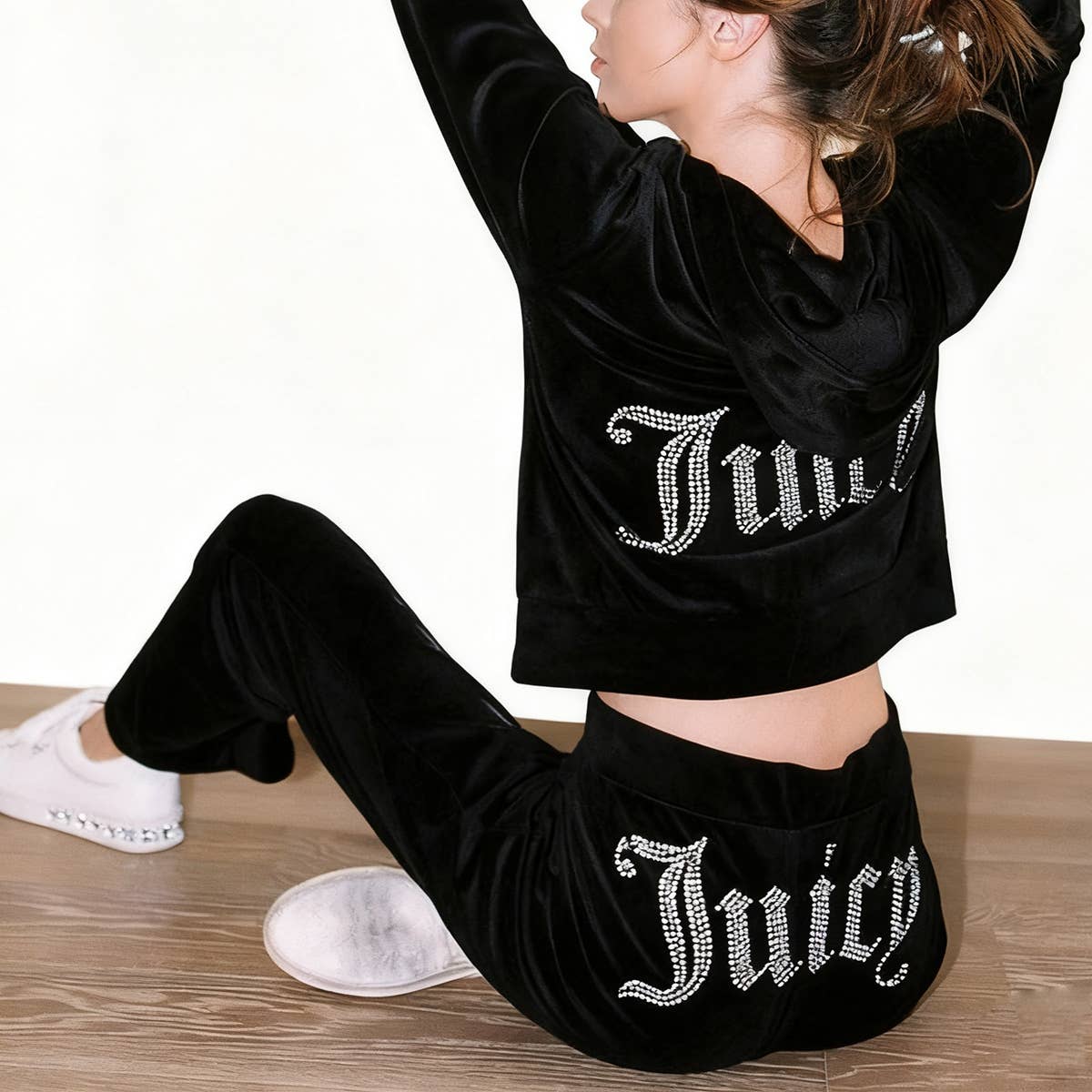 Fashion rhinestone Korean velvet sportswear set