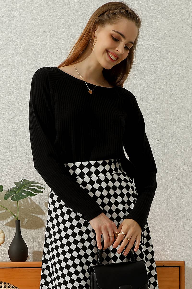 Cwttl1485_Casual Round Neck Loose Fit Long Sleeve Tops