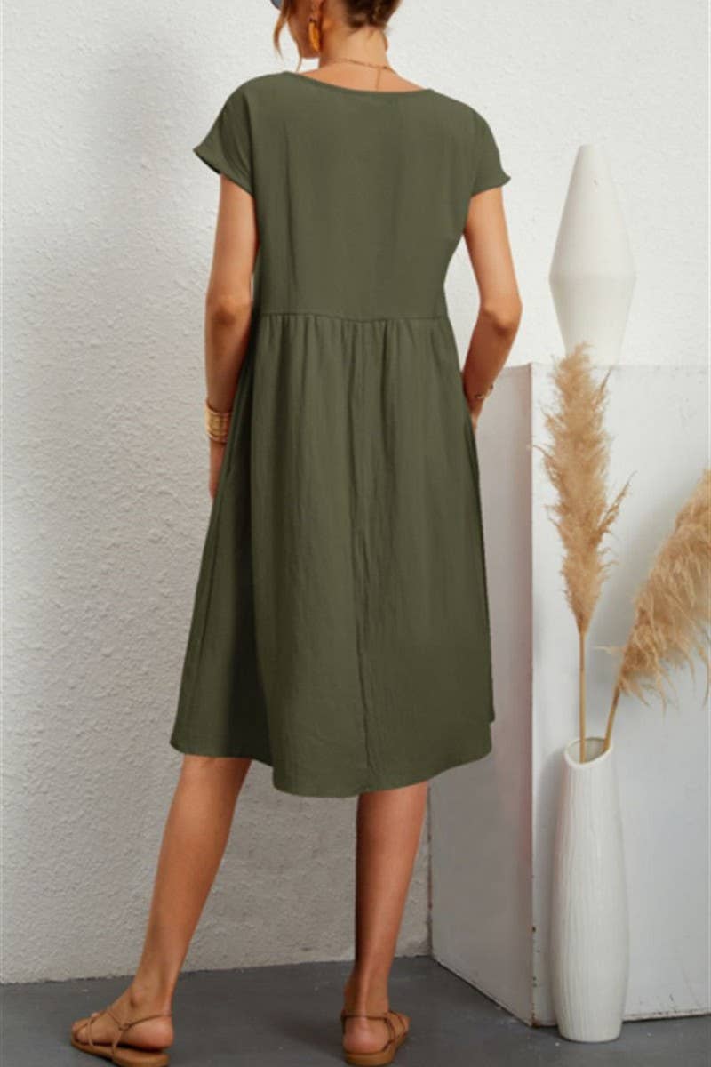 CWDSD10613_SUMMER TEMPERAMENT ROUND NECK A-LINE DRESS