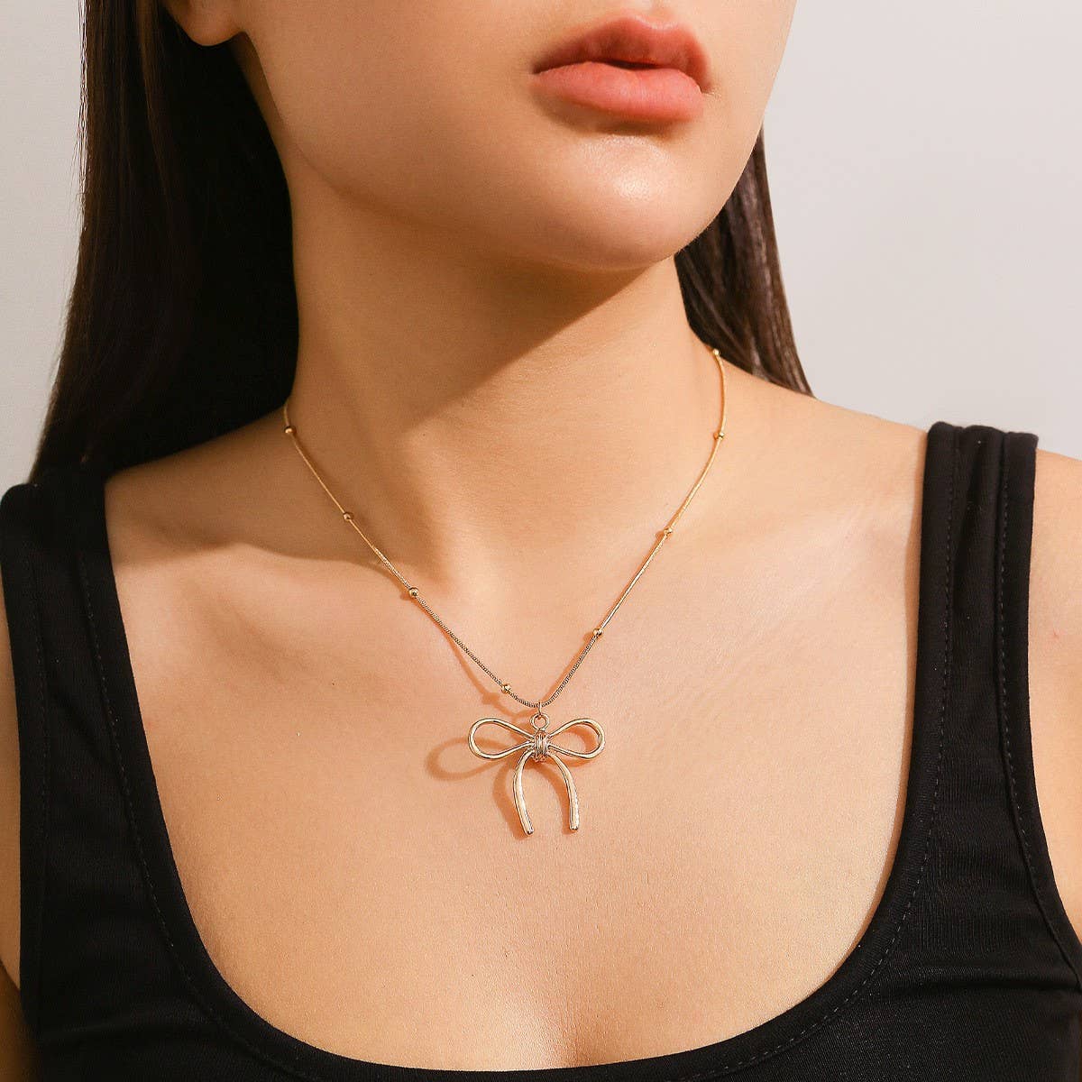 HOT SELLING BLACK BOW BEADED NECKLACE