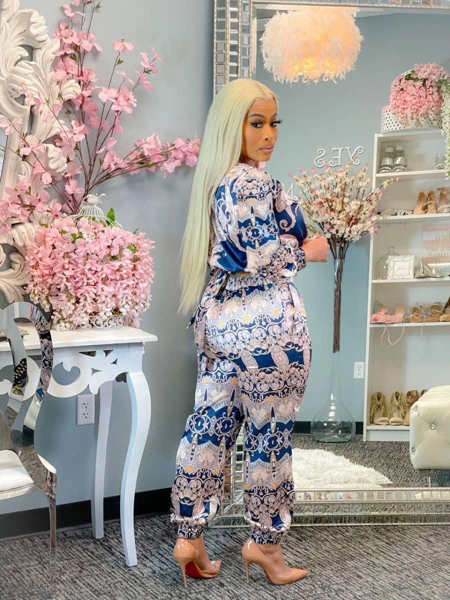 Long sleeves printed straps two-piece set