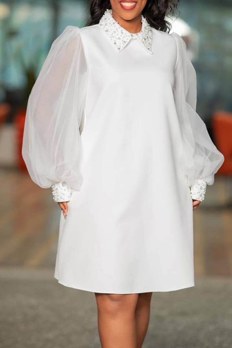 CWDSD6395_FALL MESH SEE-THROUGH BEADED LONG-SLEEVED DRESS