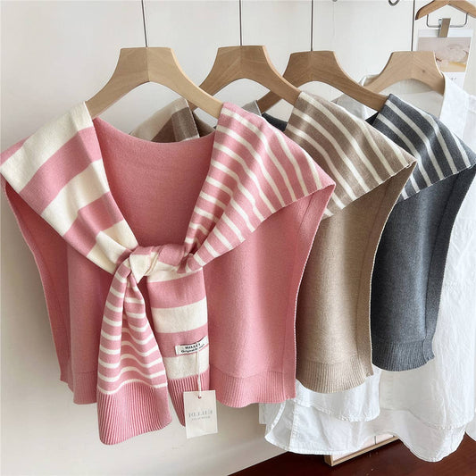 Striped Knit Shawl ??Neck & Shoulder Wrap_CWASC0843