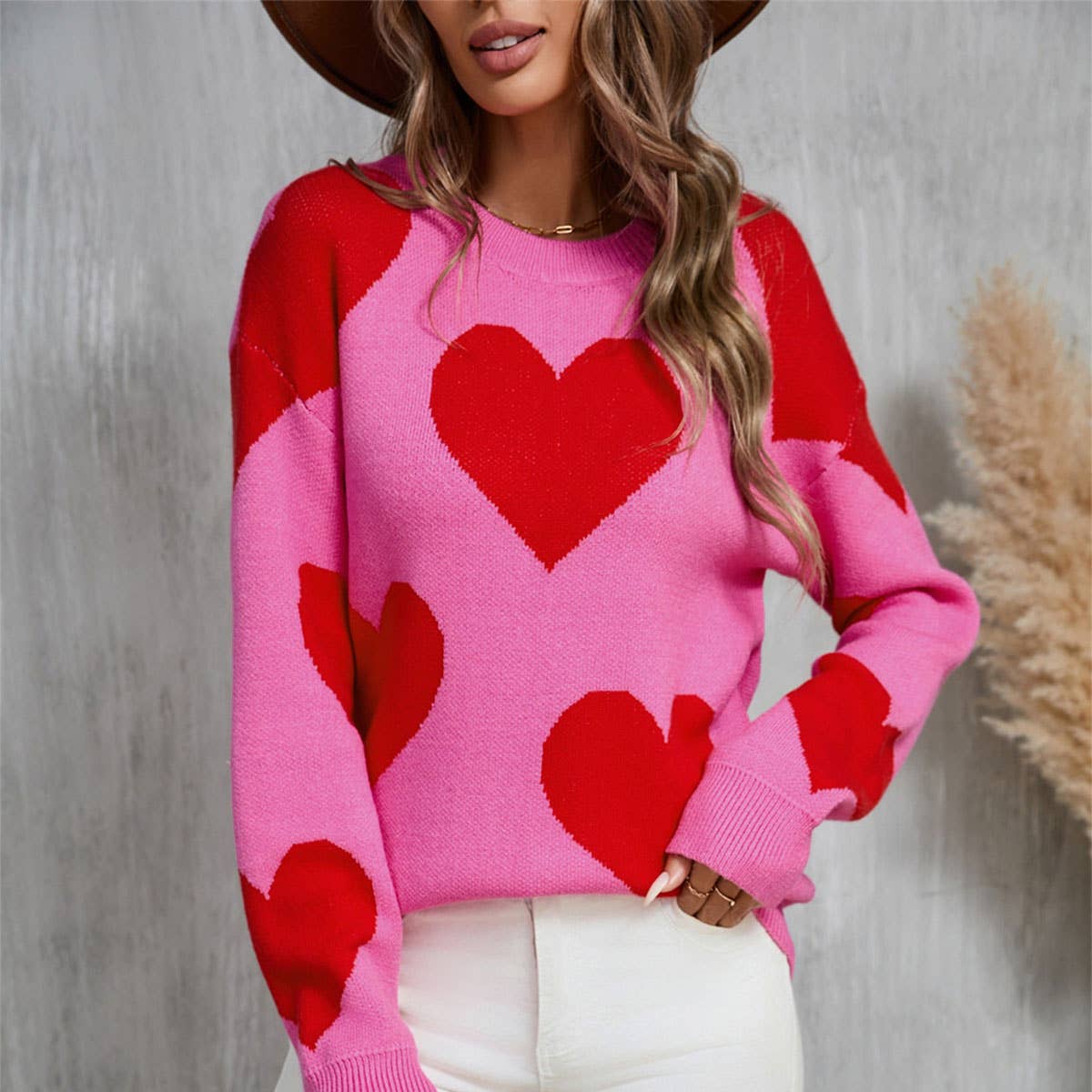 Valentine's Day jacquard pullover sweater