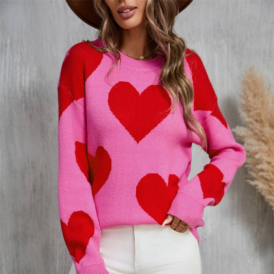 Valentine's Day jacquard pullover sweater