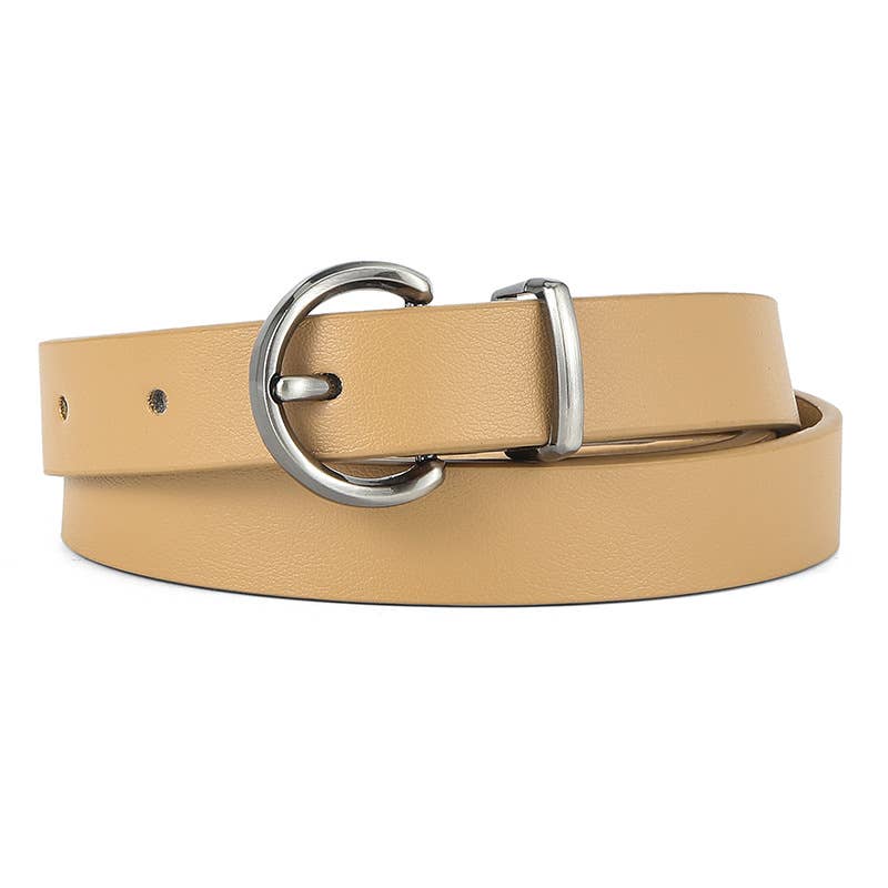 SILVER ROUND PIN BUCKLE PU LEATHER BELT