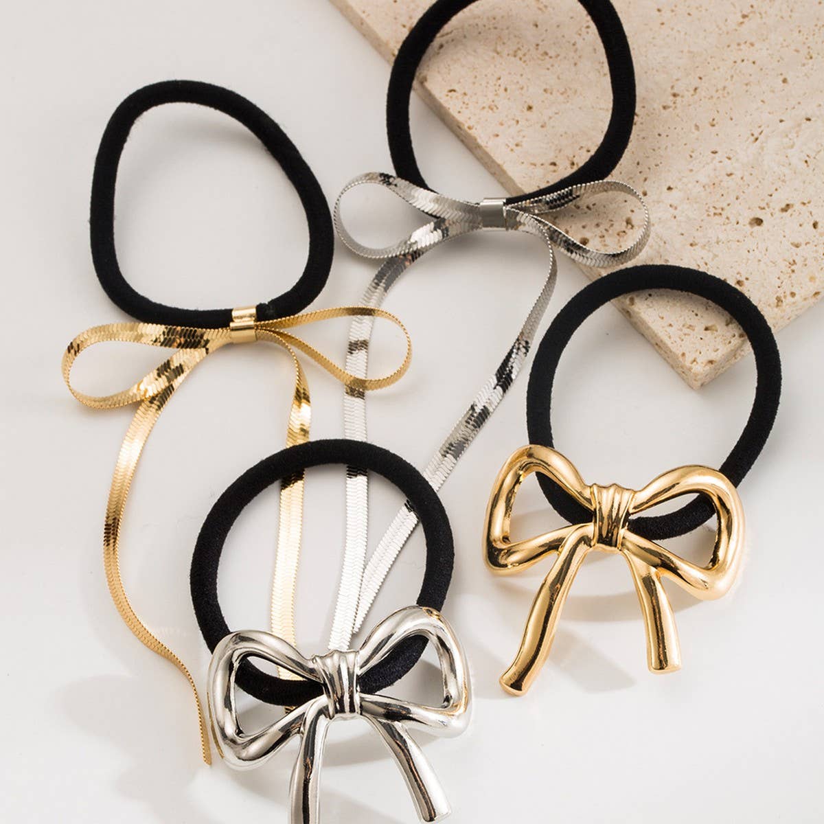 New Metal Bow High Elastic Durable Ponytail Tie