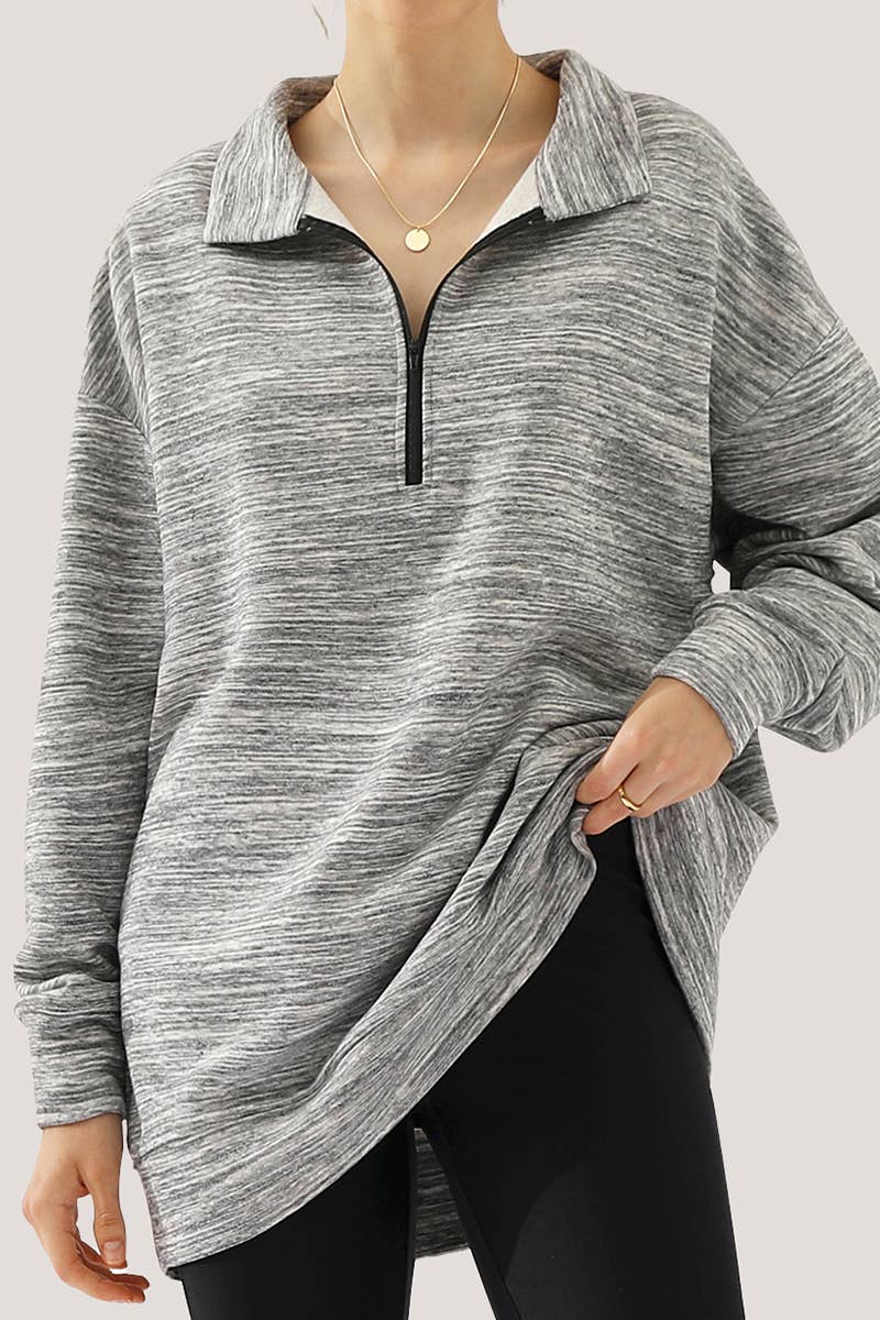 CWOHOL431_Zip Neck Lightweight Pullover Sweatshirt