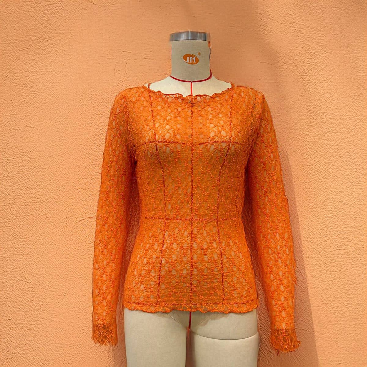 SEMI SHEER MESH LACE T-SHIRT SLIM-FIT CROPPED TOP