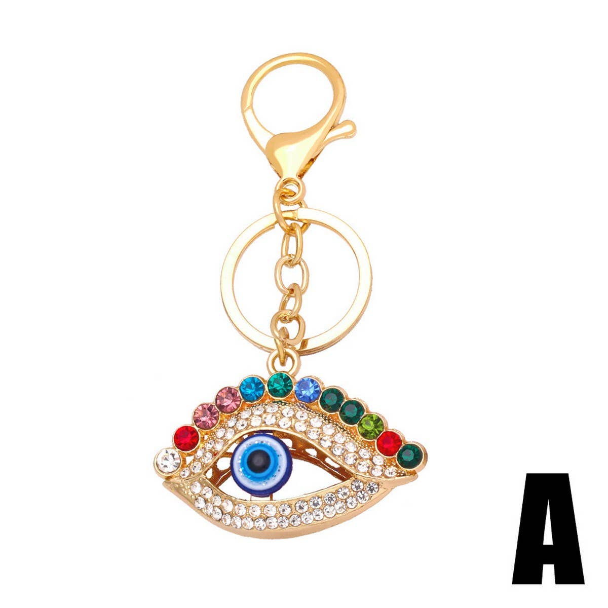 COLORED DIAMOND DEVIL'S EYE METAL KEYCHAIN PENDANT