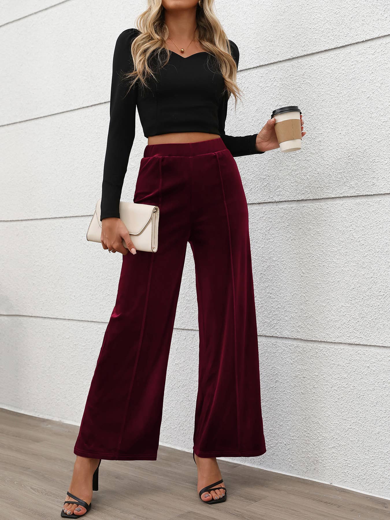 COMMUTER STYLE HIGH-WAISTED VELVET PANTS