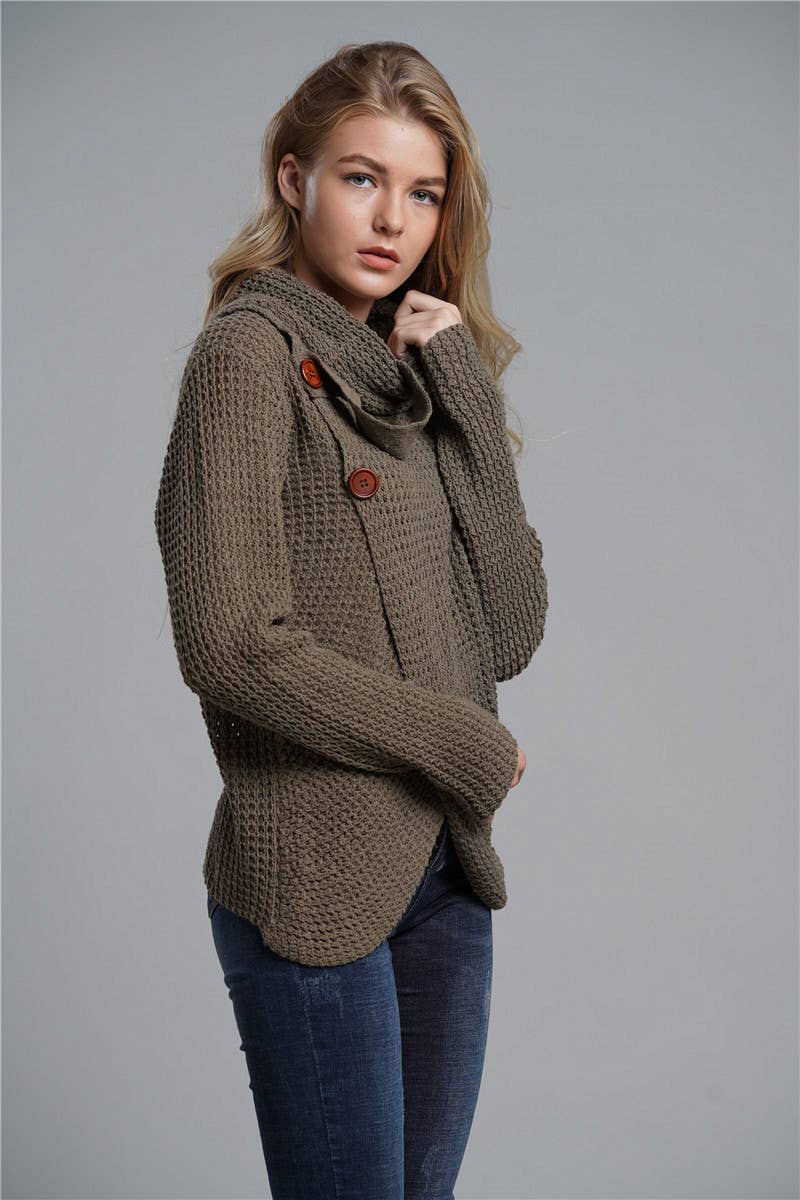 Turtleneck long-sleeved cardigan sweater
