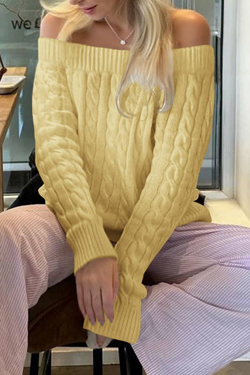 CWOSWL07535_SOLID COLOR CASUAL OFF-SHOULDER KNITTED TOP