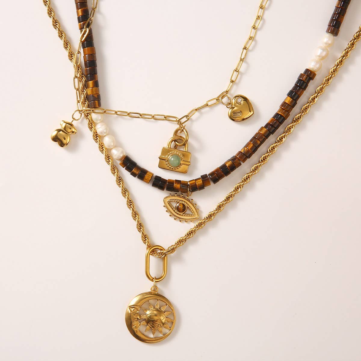 New 18K Steel Sunflower & Evil Eye Necklace