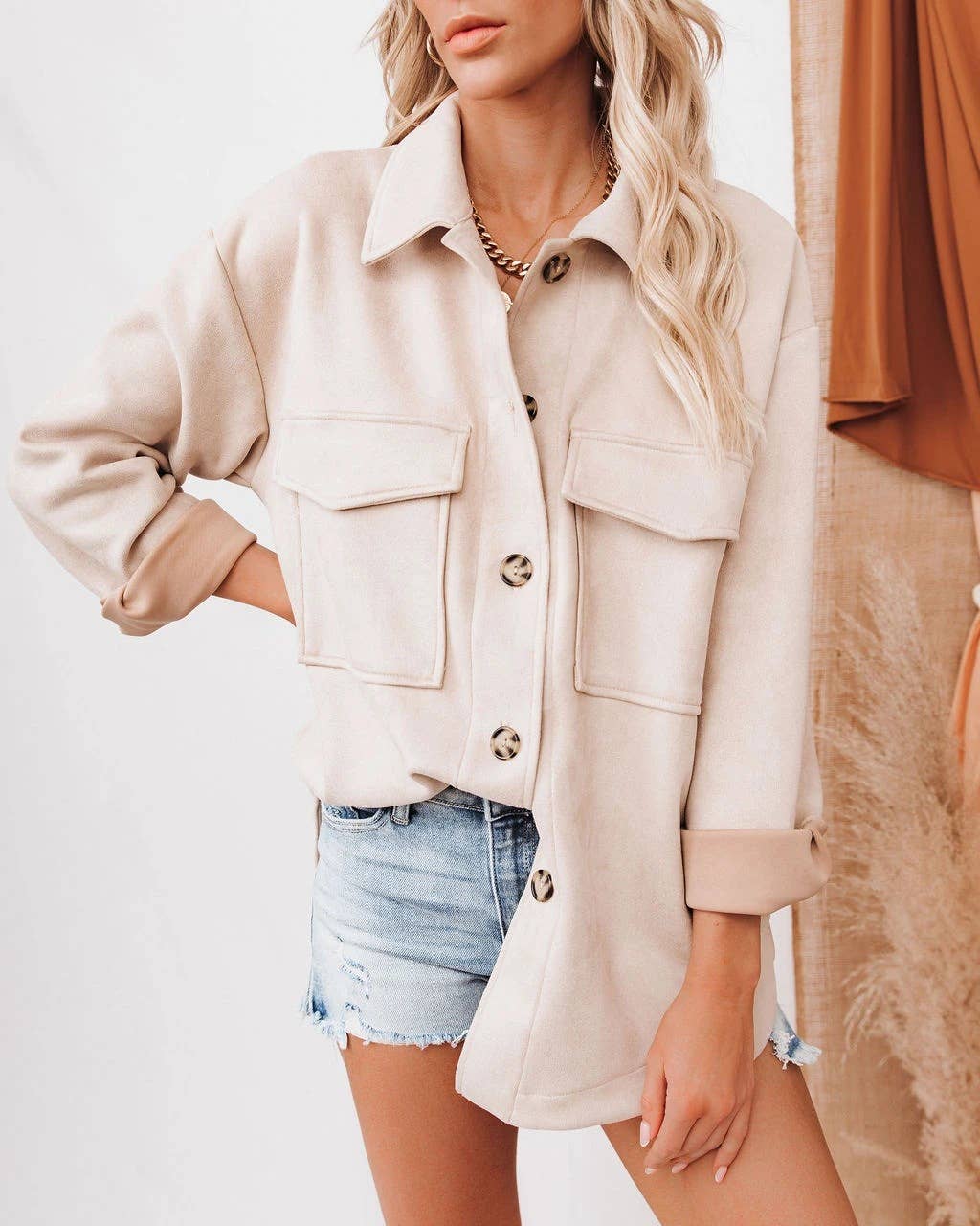 SINGLE BREASTED COMPOSITE SUEDE LONG SLEEVE COAT