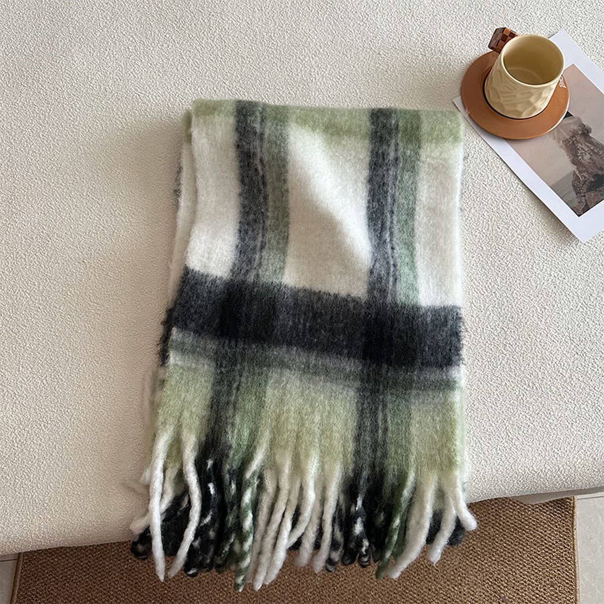 Mint Checkered Oversized Scarf for Winter