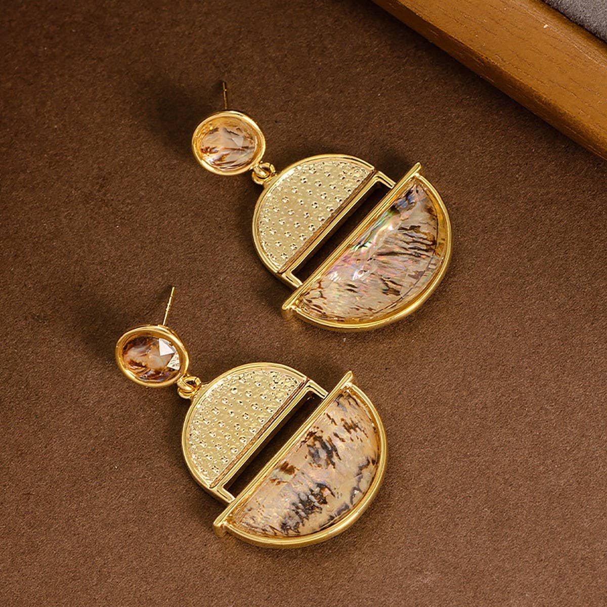 HALF-CIRCLE POLKA DOT COLORFUL ABALONE EARRINGS